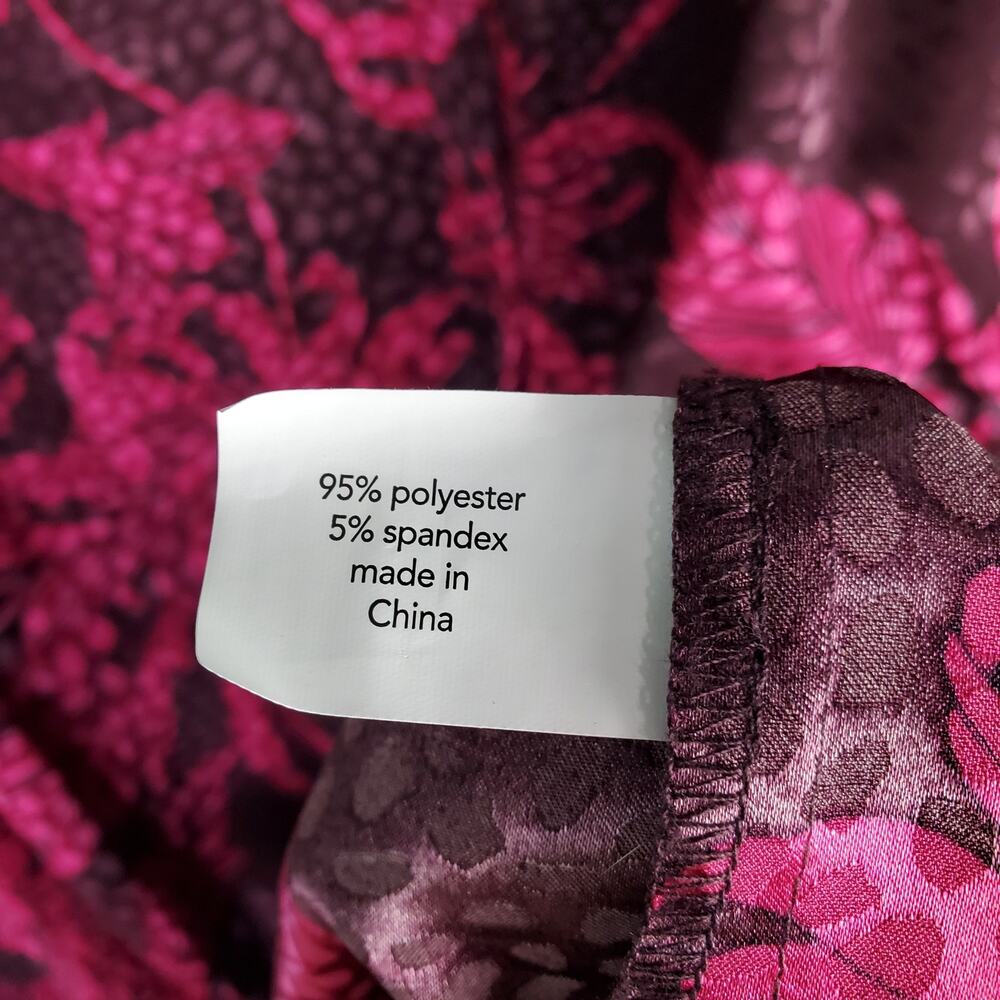 Lane Bryant Women's Burgundy Red Floral Satin Ruffle Sleeve Blouse Size 26/28 - Picture 5 of 6